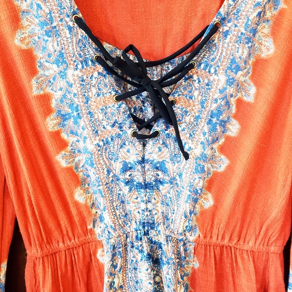 Free People~Orange and Blue~Peasant Top~Medium - Picture 6 of 8